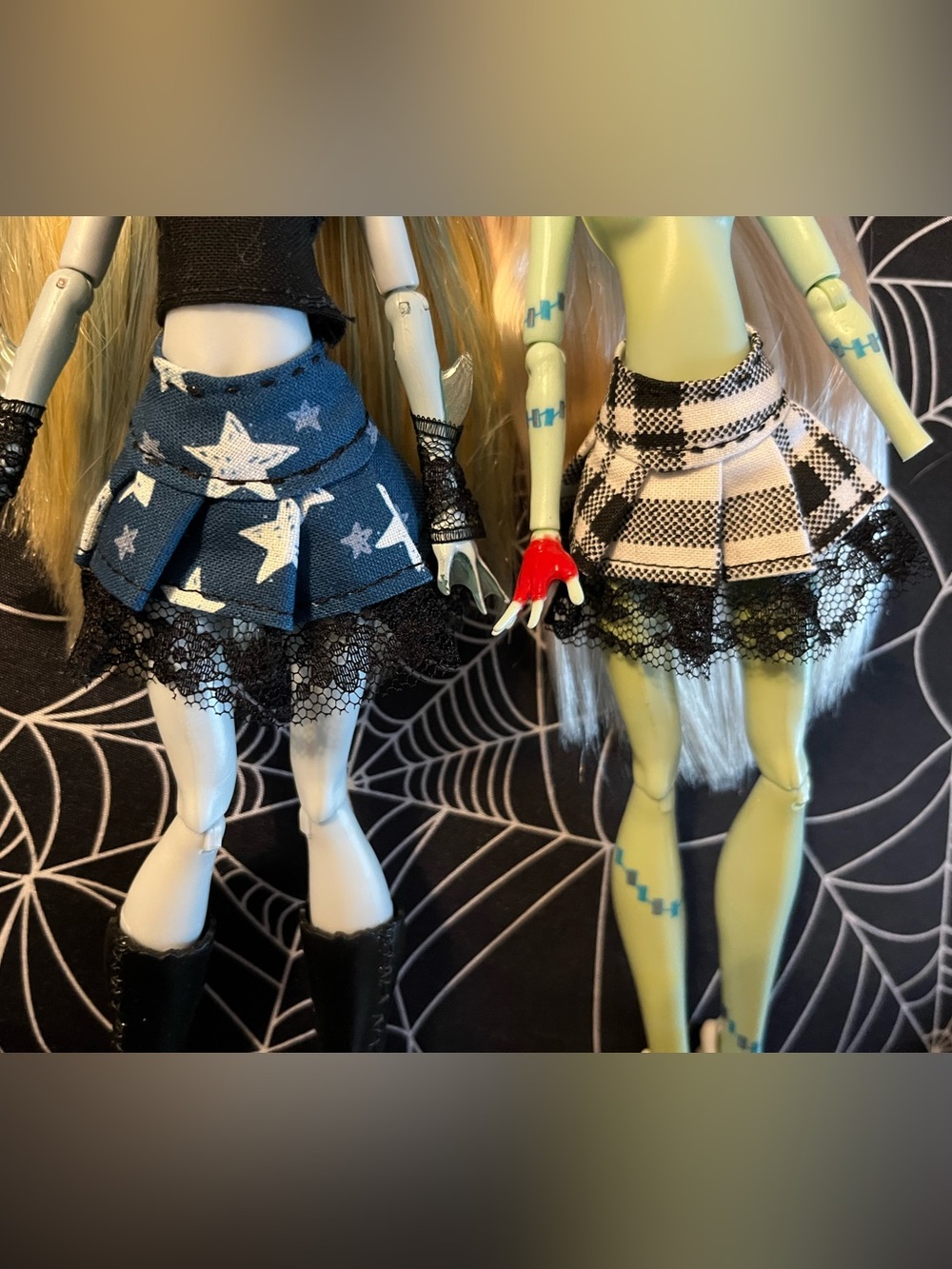 2 Handmade monster high pleated mini skirts with lace trim